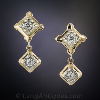 1930's Vintage Diamond Drop Earrings