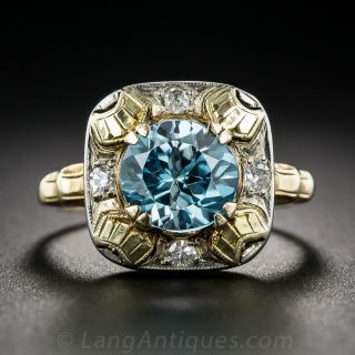 1930s Blue Zircon and Diamond Ring