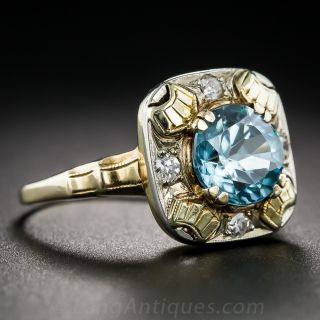 1930s Blue Zircon and Diamond Ring