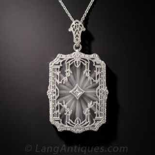 1930s Carved Rock Quartz and Diamond Necklace