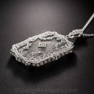1930s Carved Rock Quartz and Diamond Necklace