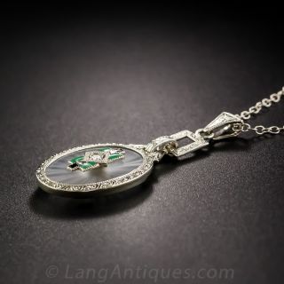 1930s Carved Rock Quartz, Enamel and Diamond Necklace