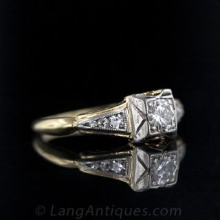 1930s Deco Diamond Engagement Ring in Two-Tone Gold