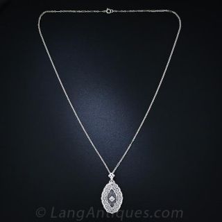 1930s Frosted Crystal and Diamond Pendant Necklace