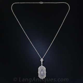 1930s Frosted Crystal and Diamond Pendant Necklace