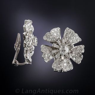 1930s Platinum and Diamond Flower Earclips