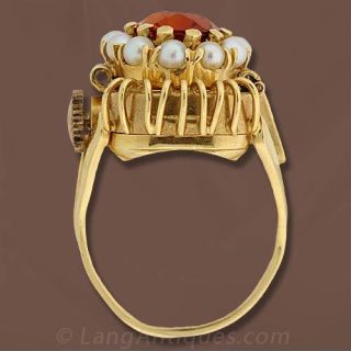 1940S Citrine and Pearl Watch Ring