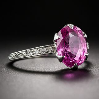 1940's No Heat Pink Sapphire and Diamond Ring
