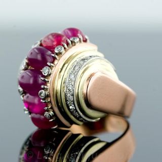1940S Rose and Green Gold, Platinum, Ruby and Diamond Ring