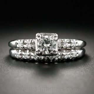 1940s Traub Orange Blossom Platinum and Diamond Wedding Set