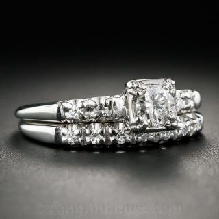 1940s Traub Orange Blossom Platinum and Diamond Wedding Set