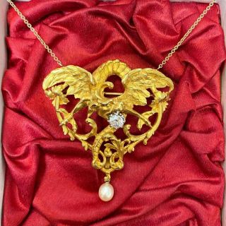 French Art Nouveau Large Griffin Necklace/Brooch