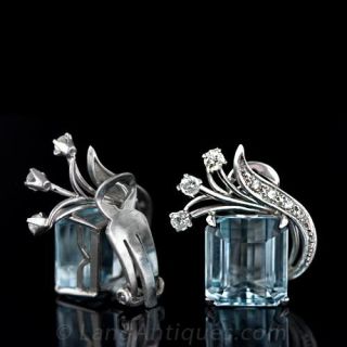 1950's Aquamarine & Diamond Earclips