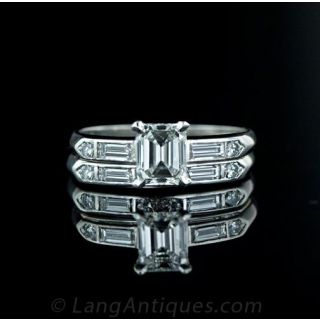 1950 s Emerald Cut Diamond Wedding Set Main View