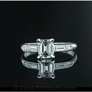 1950's Emerald Cut Diamond Wedding Set