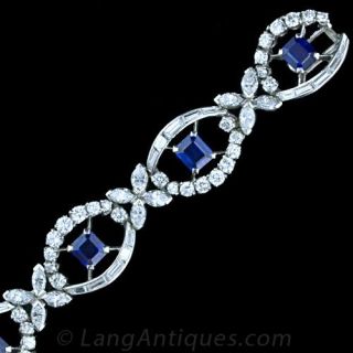 1950 s Era Diamond and Sapphire Bracelet Main View