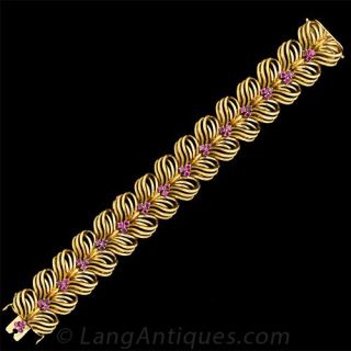 1950's Feather Motif Ruby Bracelet