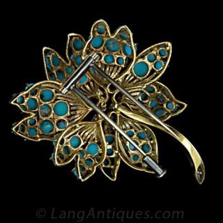 1950's Turquoise and Diamond Flower Pin