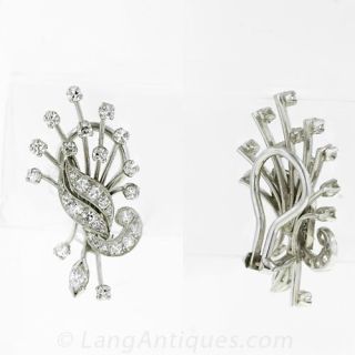 1950s White Gold and Platinum Diamond Spray Earrings