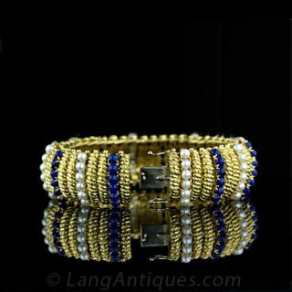 1960's Lapis and Pearl Bracelet