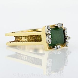 1960's Nephrite Jade and Diamond Cubist Style Ring