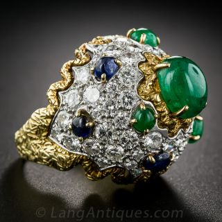 1960s Bombe Ring with Diamonds Sapphires and Emeralds