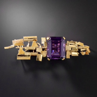1960s Brutalist/Op-Art 30 Carat Amethyst Brooch - 1