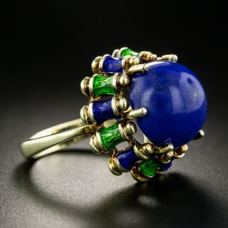 1960s Cabochon Lapis and Enamel Ring - 3