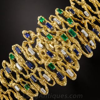 1960s Emerald, Diamond and Sapphire Free-form Watch Bracelet