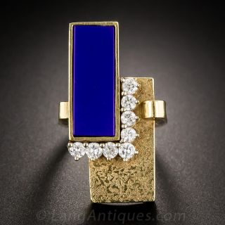 1960s Lapis and Diamond Moderne Ring