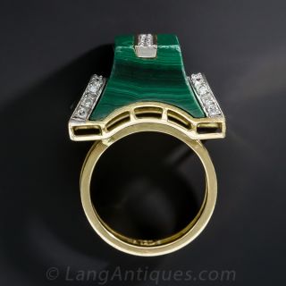 1960s Malachite and Diamond Pagoda Ring - 2