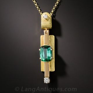 1960s Post-Modern Tourmaline and Diamond Pendant