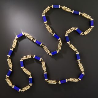 1970s Lapis and Greek Key Link Necklace - 3