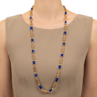 1970s Lapis and Greek Key Link Necklace