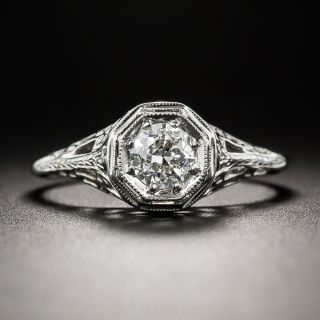 19K White Gold .45 Carat Diamond Art Deco Solitaire