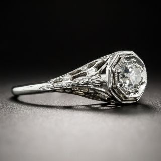 19K White Gold .45 Carat Diamond Art Deco Solitaire