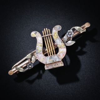 19th Century Gold in Quartz Lyre Pin - 4