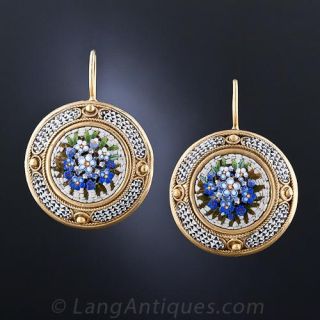19th Century Roman Micro-Mosaic Vermeil Earrings