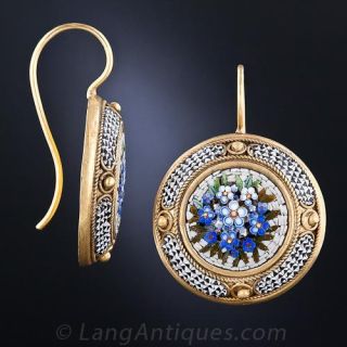 19th Century Roman Micro-Mosaic Vermeil Earrings