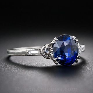 2.00 Carat Art Deco Sapphire and Diamond Ring in Platinum
