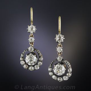 2.00 Carat Centers Antique Diamond Cluster Drop Earrings