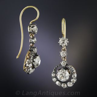2.00 Carat Centers Antique Diamond Cluster Drop Earrings