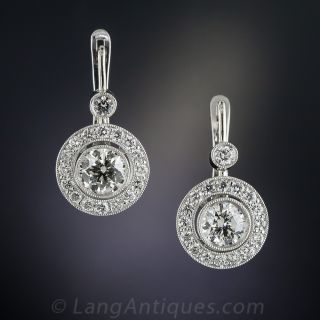 2.00 Carat Diamond Centers Platinum Halo Drop Earrings
