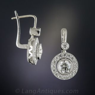 2.00 Carat Diamond Centers Platinum Halo Drop Earrings