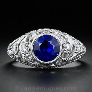 2.00 Carat Sapphire, Diamond and Platinum Antique Style Ring