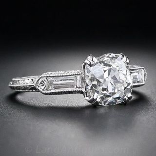 2.01 Carat Cushion-Cut Diamond Art Deco Style Solitaire Engagement Ring