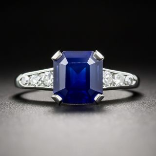 2.02 Carat Square Cut Sapphire, Platinum and Diamond Ring