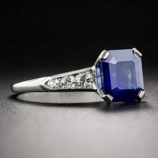 2.02 Carat Square Cut Sapphire, Platinum and Diamond Ring