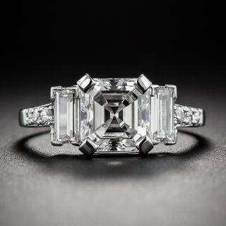 2.06 Carat Asscher-Cut Diamond Art Deco Ring, GIA: G - Internally Flawless