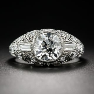 2.06 Carat Cushion Cut Diamond and Platinum Art Deco Ring  GIA I-VS1